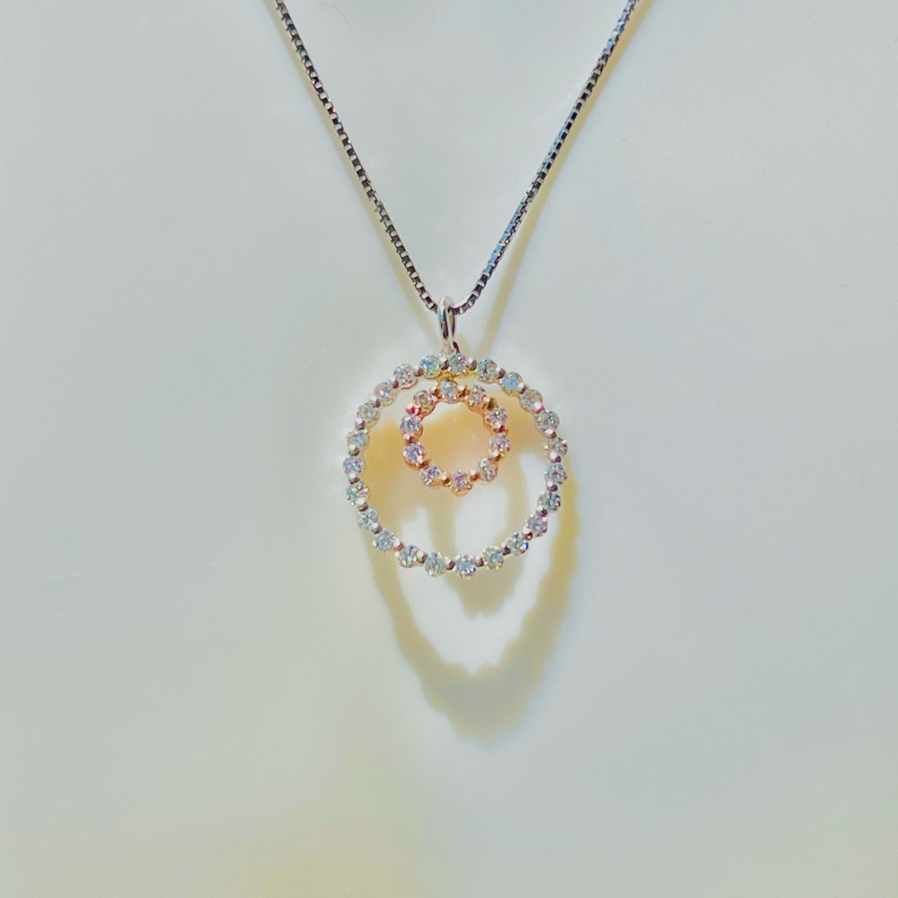 14K White/Rose Gold Double Circle Pendant
